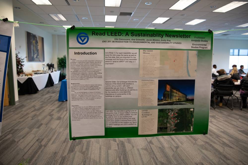 A student group's poster about LEED on display at the showcase